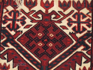 Exceptionally graphic Turkmen tentband fragment, velvety pile, vivid natural color including a few silk highlights. There are two clean easily repairable rips, otherwise in good shape.       