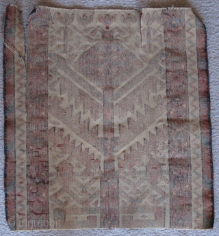 Exceptionally graphic Turkmen tentband fragment, velvety pile, vivid natural color including a few silk highlights. There are two clean easily repairable rips, otherwise in good shape.       