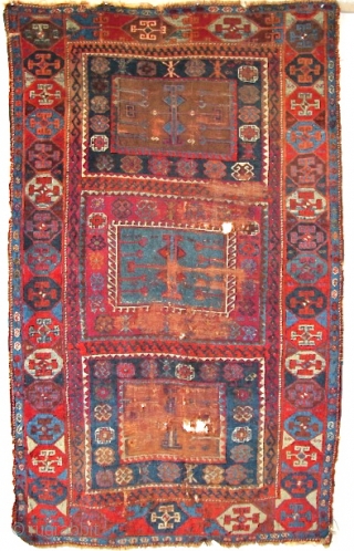 East Anatolian Kurd Rug, fantastic wool, saturated color. orange wefted, condition issues, good scale, recently washed and gleaming. 7'3"x4'5"              