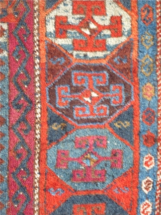 East Anatolian Kurd Rug, fantastic wool, saturated color. orange wefted, condition issues, good scale, recently washed and gleaming. 7'3"x4'5"              