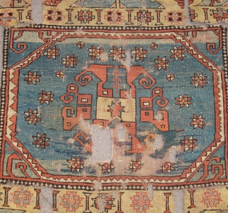 17th century / circa 1700 Bergama area 2-1-2 large pattern Holbein derived carpet.A larger longer format than later 18th century varieties with dynamic and deliberate imagery formed from negative space. Inexplicably cut  ...