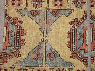 17th century / circa 1700 Bergama area 2-1-2 large pattern Holbein derived carpet.A larger longer format than later 18th century varieties with dynamic and deliberate imagery formed from negative space. Inexplicably cut  ...