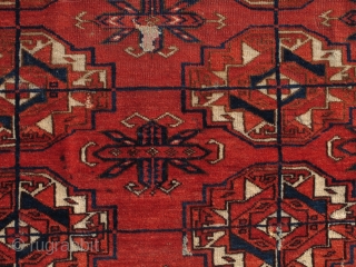 Tekke Turkmen Small Main Carpet or Large Mat with Torba-Guls. Exceptional velvet-like wool, large well-drawn guls, great handle. There is an abrash to the natural browns, lighter toward the center and darker  ...