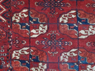 Old Tekke Main Carpet fragment. Old, lush and supple with a velvety buttery feel. Fantastic drape and saturated color.              