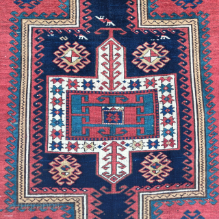 Fakhralo Kazak rug with Sevan influences. Dated 1310 (1892). All good colors, lustrous wool, nice handle. 4'6"X5:7"                