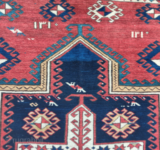 Fakhralo Kazak rug with Sevan influences. Dated 1310 (1892). All good colors, lustrous wool, nice handle. 4'6"X5:7"                