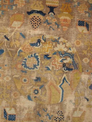 Chinese Ningxia Rug, Imagery of abundance, medallions with birds and fret-dragon corner pieces in keeping with the aesthetics of Qianlong era, (1735-1796). 4 blues with a light blue at the bottom of  ...