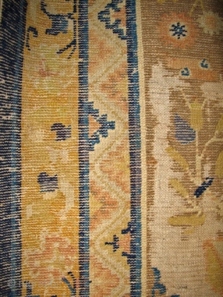 Chinese Ningxia Rug, Imagery of abundance, medallions with birds and fret-dragon corner pieces in keeping with the aesthetics of Qianlong era, (1735-1796). 4 blues with a light blue at the bottom of  ...