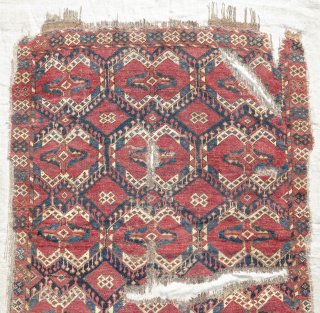 Bashir or Uzbek rug with an ikat design (ak kymak). Fragmented, mounted, and conserved, 3'1"x4'5"