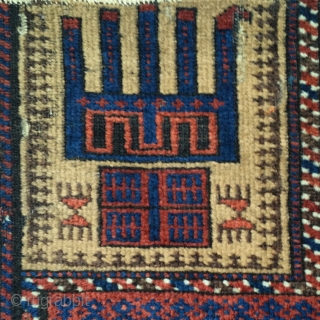 small camel-ground Baluch prayer rug with nice spacing and great stylized hands. size= 2'8"x3'8"                   