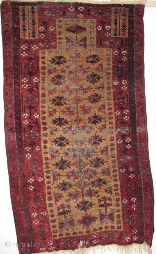 Baluch Prayer Rug with minakhani border and camel field. Lustrous wool! Khorosan, 19th century.                   