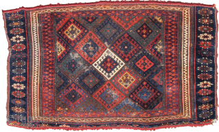 colorful fluffy Jaf Kurd bagface. Super soft wool, borders cut top and bottom. Nice thing. 23"x 38" /               