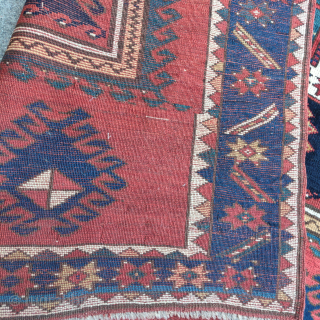 Fakhralo Kazak rug with Sevan influences. Dated 1310 (1892). All good colors, lustrous wool, nice handle. 4'6"X5:7"                
