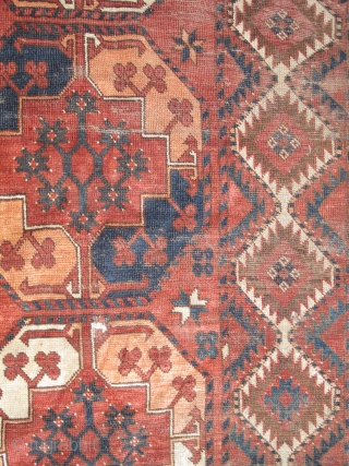 Ersari? Turkmen Guli-Gul Main Carpet. Wear is pretty much as it appears in the images. One side has significant loss to the selvedge and there is small amount of detailing within the  ...