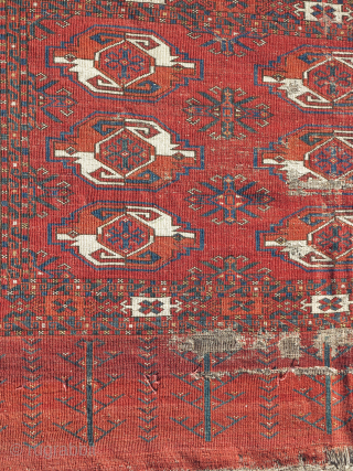 Oldest of this type around. Large Kizyl Ayak Turkmen chuval, great weave, floppy handle, beautiful spacing, and rich saturated colors. a portion of the grey flatwoven back is still preserved and as  ...