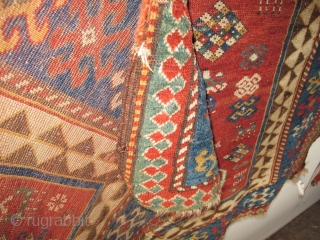 Squarish-shaped Kazak, authentic un-repaired condition. Good age, needs some love. size is 6'3" x 5'9"                  