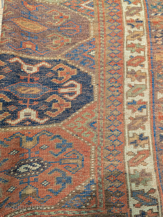Northwest Persian Kurdish rug with an unusual octagon and diamond field design.Very nice color including two greens and aubergine. Worn but still beautiful and mostly readable. Bottom outer guard border missing. 3'7"x6'2" 