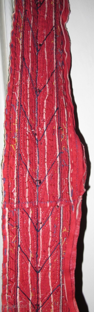 Tekke Turkmen embroidered band. Very fine. Very colorful with several blues, yellow, orange and insect red. Embroidered on a hand-woven green silk. 105x6cm          