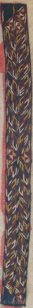 Tekke Turkmen embroidered strip on a deep indigo ground. Bold design accomplished with a very fine technique. 111x10cm               
