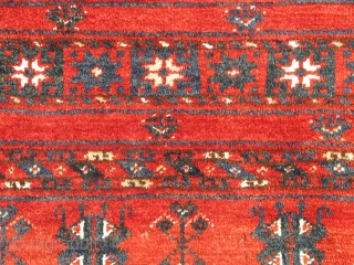 Banded Central Asian Chuval, all cotton whites, slightly different drawing and array of ornament than most others of this type. Saturated madder red ground. Probably Ersari or another eastern Turkmen group from  ...