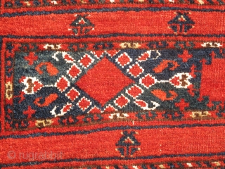 Banded Central Asian Chuval, all cotton whites, slightly different drawing and array of ornament than most others of this type. Saturated madder red ground. Probably Ersari or another eastern Turkmen group from  ...