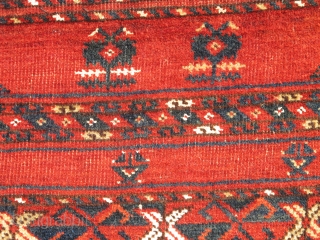 Banded Central Asian Chuval, all cotton whites, slightly different drawing and array of ornament than most others of this type. Saturated madder red ground. Probably Ersari or another eastern Turkmen group from  ...