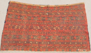 Banded Central Asian Chuval, all cotton whites, slightly different drawing and array of ornament than most others of this type. Saturated madder red ground. Probably Ersari or another eastern Turkmen group from  ...