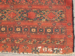 Banded Central Asian Chuval, all cotton whites, slightly different drawing and array of ornament than most others of this type. Saturated madder red ground. Probably Ersari or another eastern Turkmen group from  ...