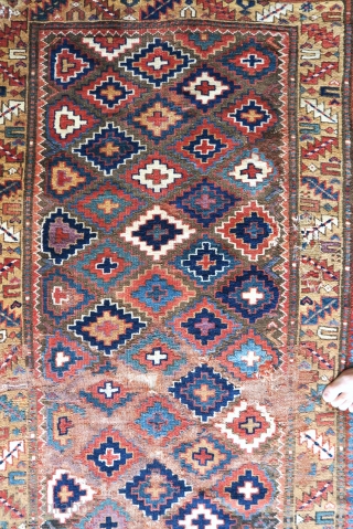 Northwest Persian Kurdish Sauj Bulagh rug with step diamonds, nice color with aubergine.                    