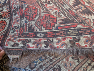 Not my typical listing, an old but not ancient mid 20th century Afghan Ersari prayer rug with super graphics and huge hands on top of columns. The red is hot and tip  ...