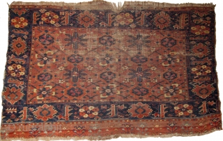 Ersari Turkmen chuval with mina-khani design. An early version of this type with two shades of insect pink, silk, two or three golds, and several shades of blue including a light sky-blue.  ...