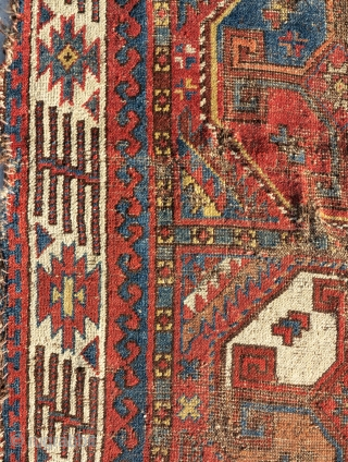 Very Old Central Asian / Uzbek main carpet with crosses in octagons. Great saturated and diverse color with an amazing border of a type i have never seen anywhere else. The negative  ...