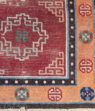Colorful Tibetan khagangma seating square. Elegant drawing, older type with some wear, all natural dyes.