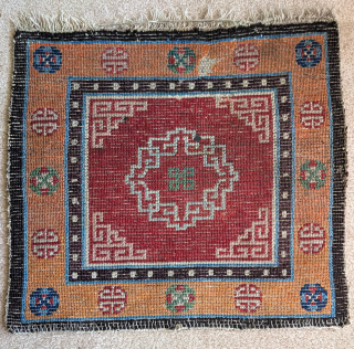 Colorful Tibetan khagangma seating square. Elegant drawing, older type with some wear, all natural dyes.
