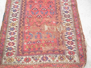 Cute Northwest Persian Kurdish Shrub Rug with little animals in the field. Clear colors including purple, greens, yellow and blue. 6'10" x 3'4"          