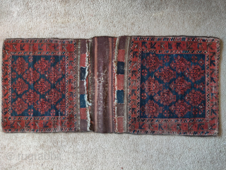Complete Baluch Khorjin set. Green ground bag faces with lustrous wool and luminous color. ( I can't take a decent photo to save my life. Also the piece is upside down in  ...
