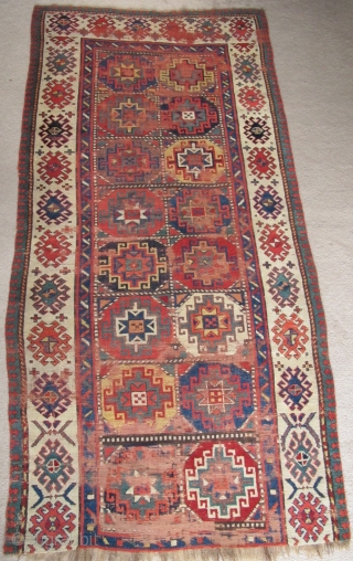 Colorful Moghan Rug with Memling guls (detail)                          