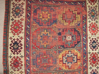 Colorful Moghan Rug with Memling guls (detail)                          