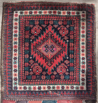 Baluch complete double saddle bag set, a small khorjin or possibly a chanteh set? Sistan area. Silk pile highlights in the center of each bag face. All natural dyes, great wool with  ...