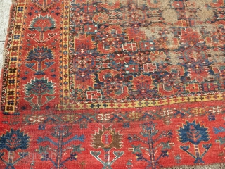 Super colorful Bashir Central Asian / Middle Amu Darya area carpet. older than most. Worn but more or less complete with an elem on one end and a border on the other.  ...