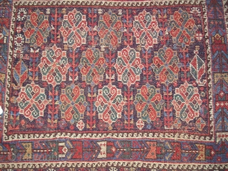 Afshar bagface with great knot/rosette design. Very graphic with good color and good condition. ( 27" x 32")               