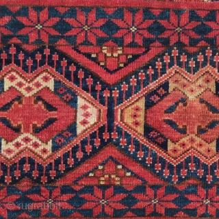 Turkmen Middle Amu Darya region torba or trapping with an ikat derived field and stylized floral border. 4'0"x1'7"               