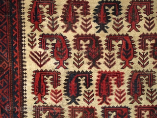 Baluch white-ground rug with scorpion-like botehs and smaller botehs                        