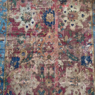 An early (Jufti knotted type) Herat / Khorasan pastiche carpet, reduced in length. Safavid era, circa 1600. A later version of this design type may be Found in Burns 'Visions of Nature:  ...