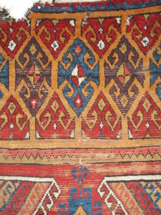 Central Anatolian Rug Fragment, circa 1800, with vibrant and multiple colors. Bold geometry and exceptional proportions. (5'3" x 3'1" / 160x94cm)            