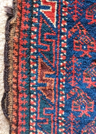 Complete antique Baluch balisht. Great wool , saturated natural color, complete striped back and gist hair fasteners still intact.              