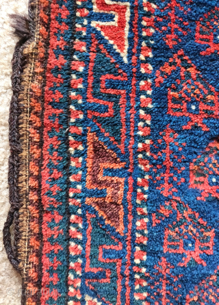 Complete antique Baluch balisht. Great wool , saturated natural color, complete striped back and gist hair fasteners still intact.
