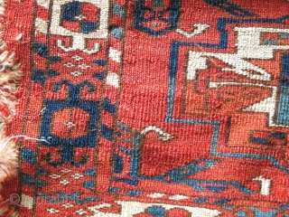Very Old, Very Soft, Excellently drawn, large-scale Six Gul Tekke Torba. some condition issues but still a great Turkmen piece rescued from upholstery.          