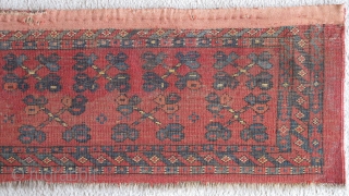 Ersari Trapping, great vibrant madder red. The top row of ornament is drawn on a smaller scale while the bottom is larger-scale spaced more openly. This contrast in composition is further highlighted  ...