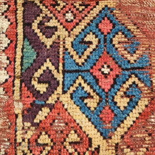 Konya rug fragment, circa 1800 or perhaps earlier? Excellent aubergine.                       